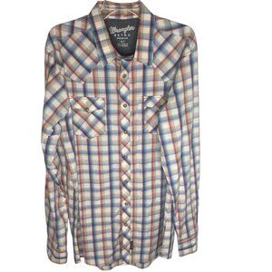 Wrangler Retro Premium Shirt Mens XLT Blue Plaid Western Pearl Snap Cotton